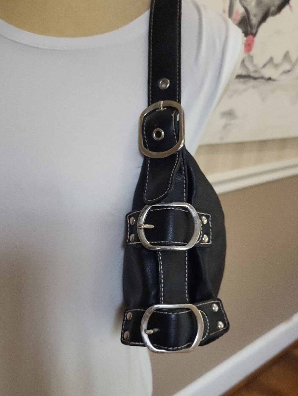 St. John's Bay Black Shoulder Bag with Silver Buckle Accents - Picture 11 of 12